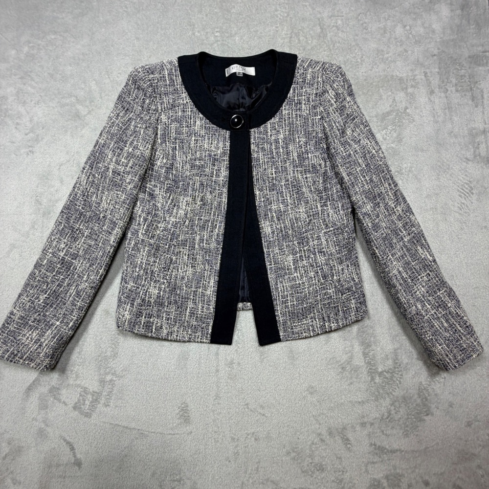 Cotton Blue White Lined Jacket Professional Classic 8P Cropped Tweed Timeless